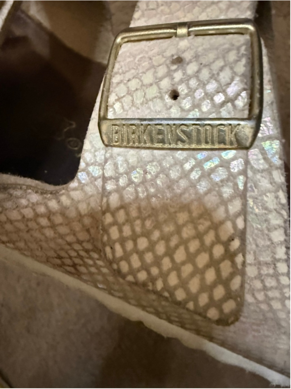 Women's Birkenstock Arizona Python Sandals Size 7 White Gold Snake Print - Picture 6 of 7